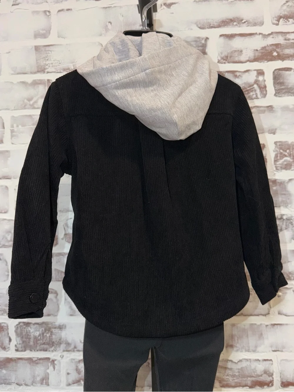 Little Bipsy Black Corduroy Jacket with Gray Hood